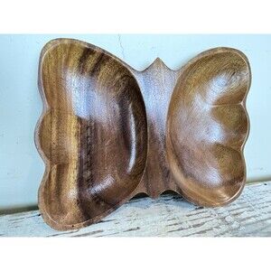 Vintage Boho Caribbean Crafted Handmade Wooden Butterfly Jewelry Trinket Tray